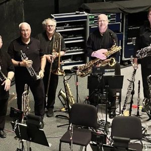 Horn section of the National Broadway Tour Jacksonville, FL run of "MJ the Musical," April 2025:  (L to R) Johnny Hodges (trumpet), Peter Davis (trumpet), Chauncy Mays (trombone), Matt Vance (Reed 2), Don Zentz (Reed 1)