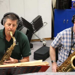 "Where or When" recording session, The Bill Hubbard Orchestra, June 2018, (L-R) Curt Hubbard, Matt